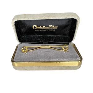 Vintage Christian Dior Gold Tone Tie Bar With Original Box